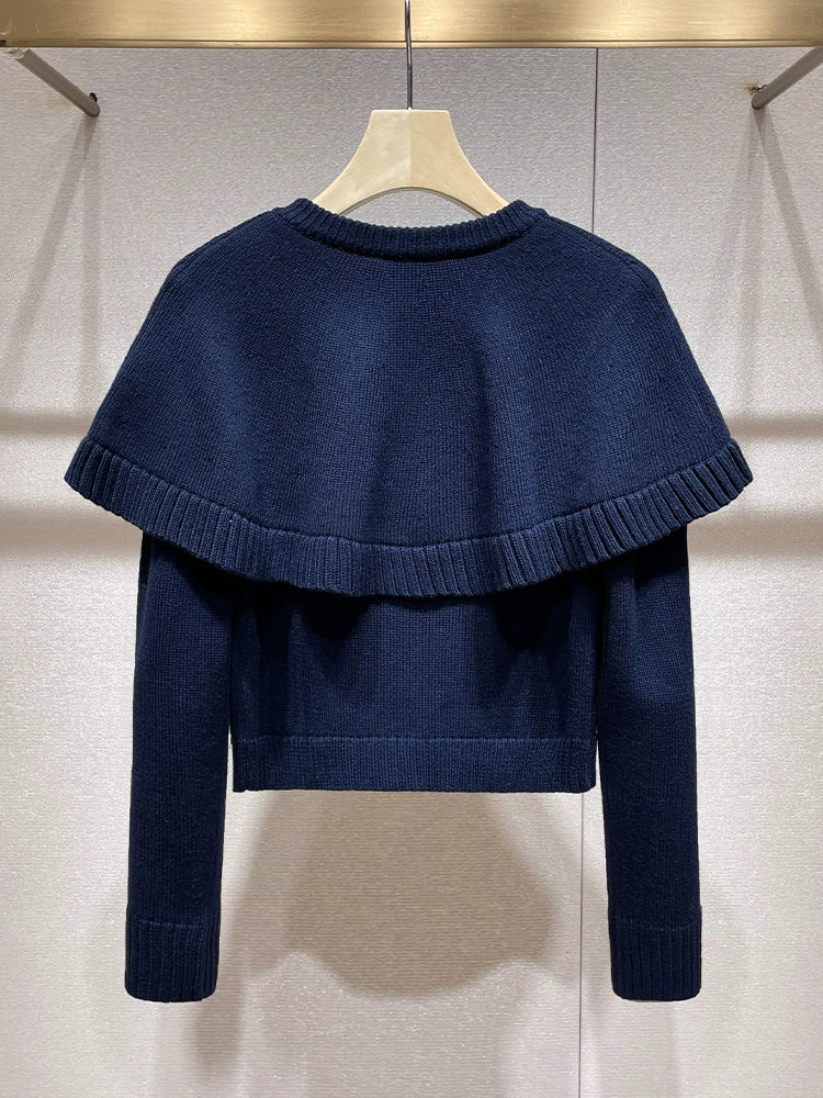 Navy Blue Cape Sholder Cardigan 00019