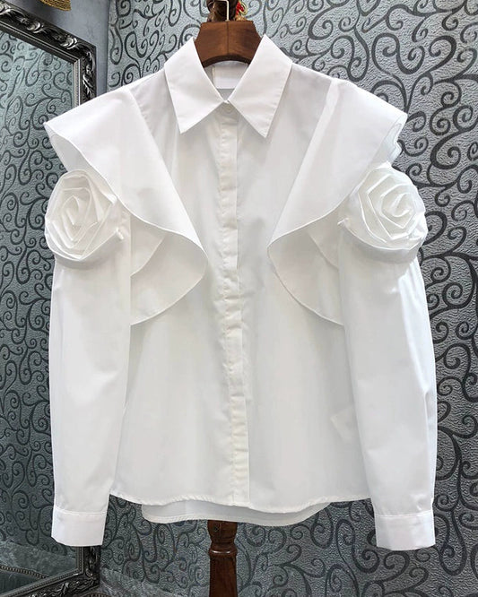 Floral Shoulder Ruffle Blouse 00405