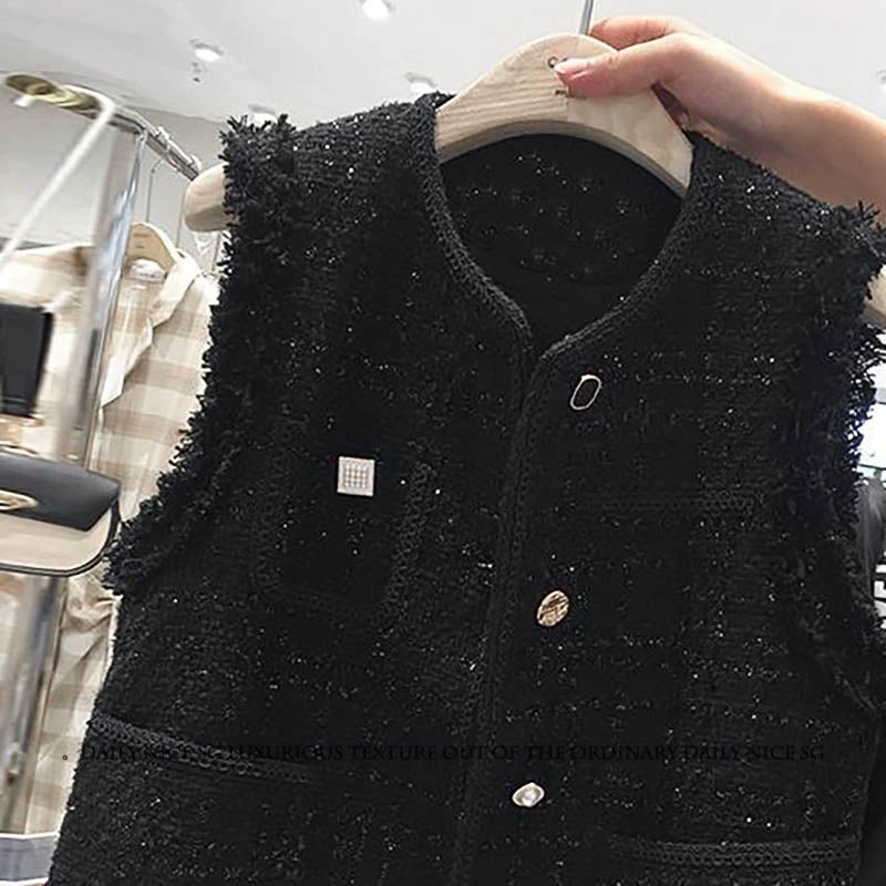 Shiny Tweed Fringe Vest 00304
