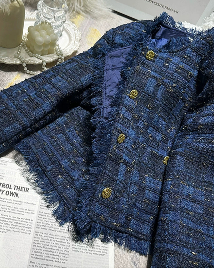 Golden Touch Navy Tweed Jacket 00314