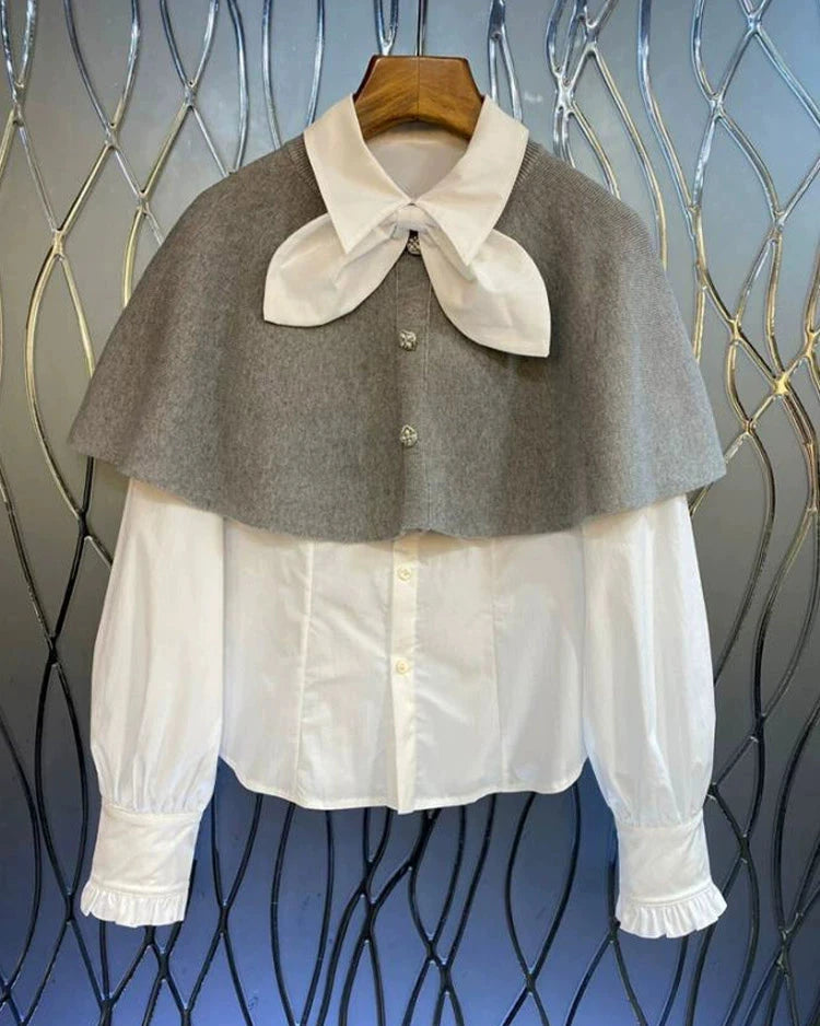 White Shirt with Gray Cape 00088