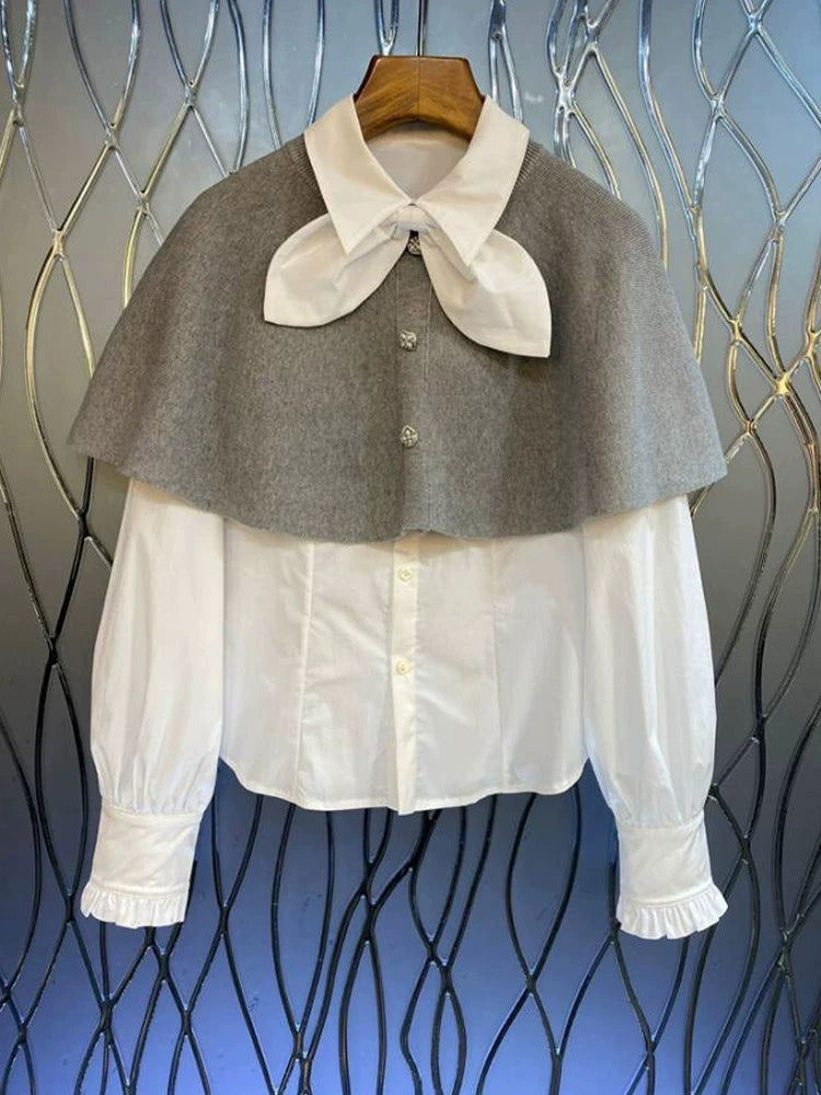 White Shirt with Gray Cape 00088