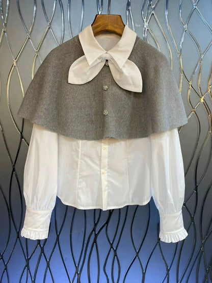 White Shirt with Gray Cape 00088
