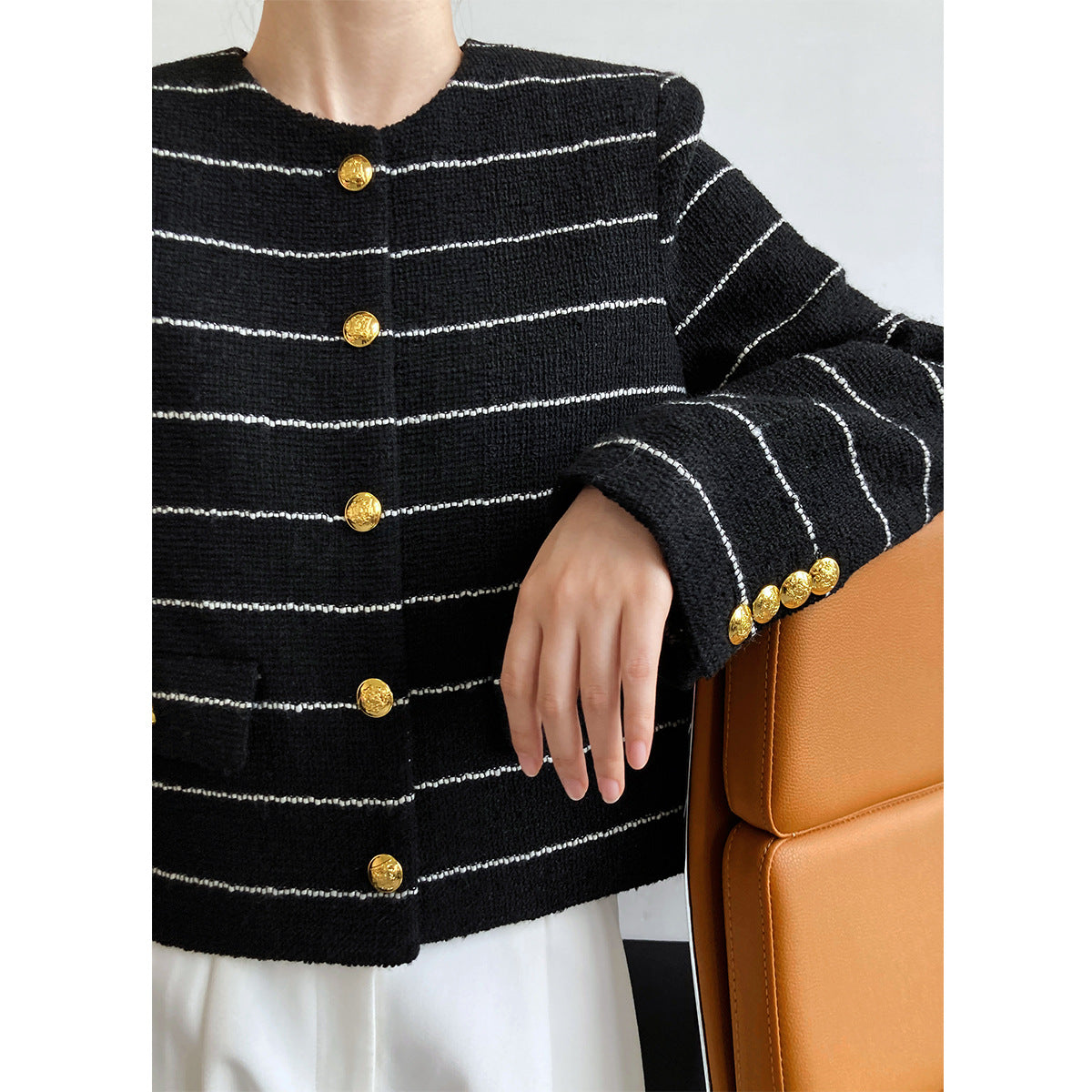 Striped Tweed Jacket with Gold Buttons 00153