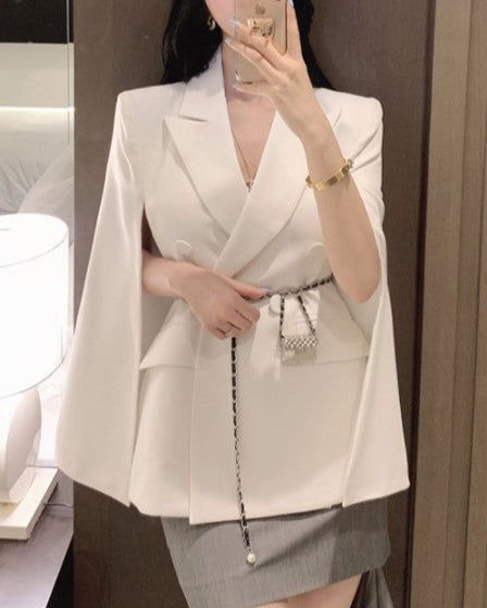 Double-Breasted Cape Blazer 00166