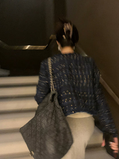 Golden Touch Navy Tweed Jacket 00314