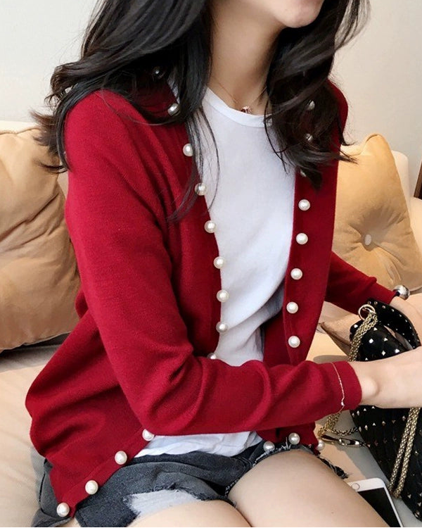 Elegant Pearl Accent Knit 00416