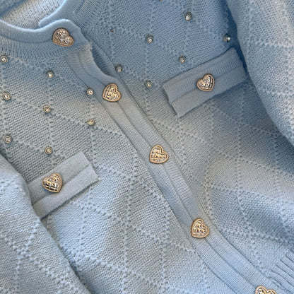 Diamond Knit Cardigan with Heart Button 00347