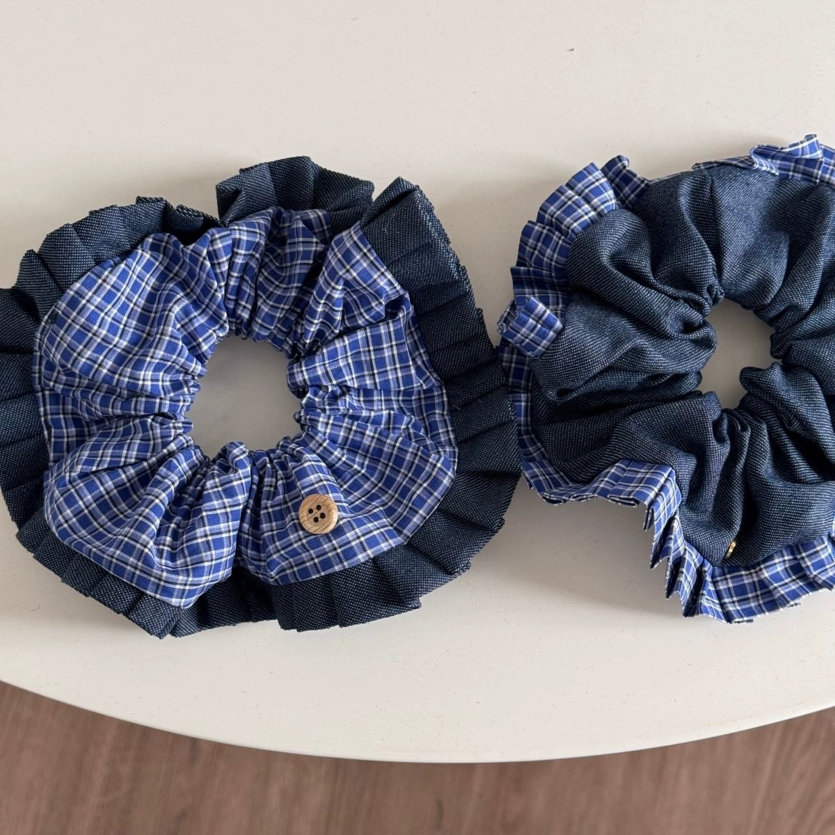 Blue White Plaid Denim Hair Tie 00130