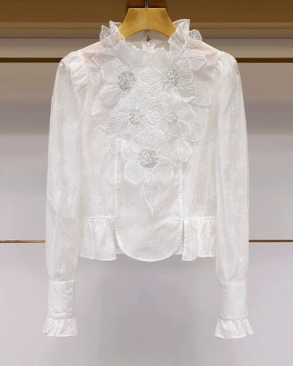 Flower Embroidery Sheer Top 00024
