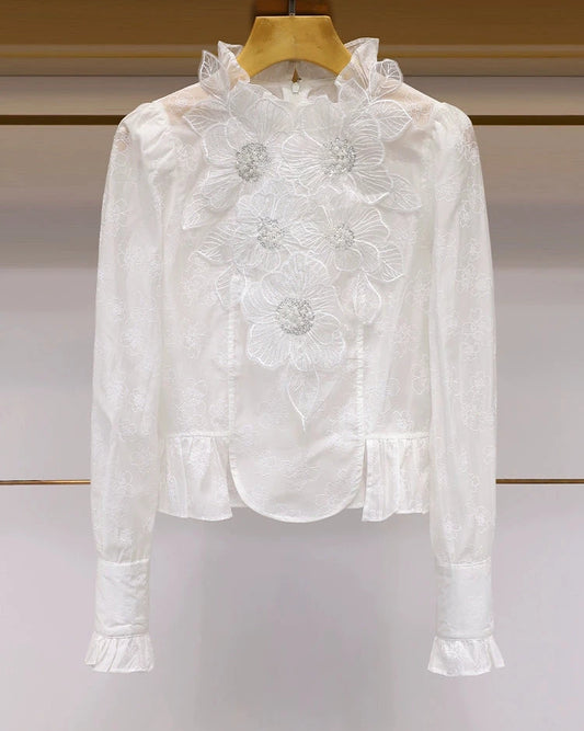 Flower Embroidery Sheer Top 00024