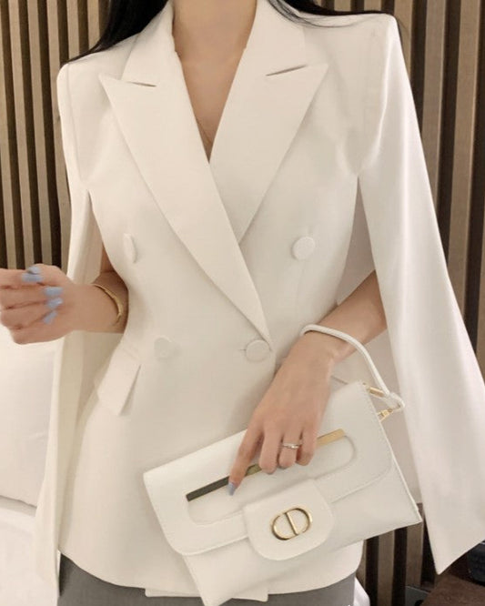Double-Breasted Cape Blazer 00166