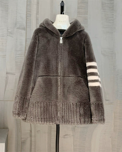 Plush Shearling Hoodie Jacket 00517