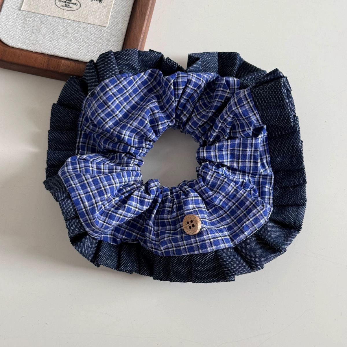 Blue White Plaid Denim Hair Tie 00130