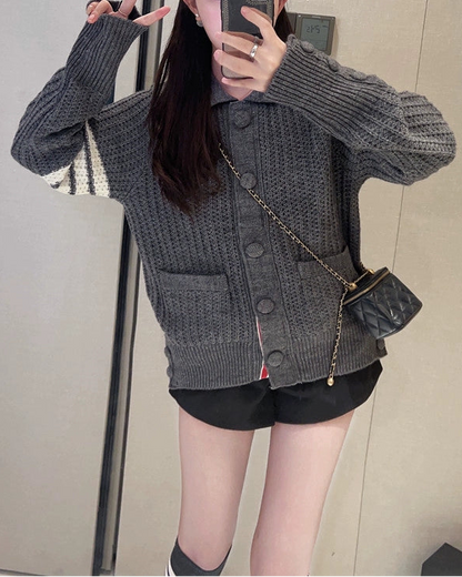 Chic Stripe Knit Cardigan 00447