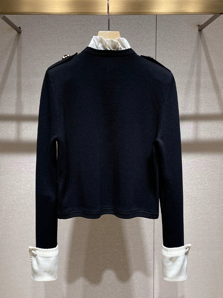 Fine Cardigan with White Collar and Cuff 00021