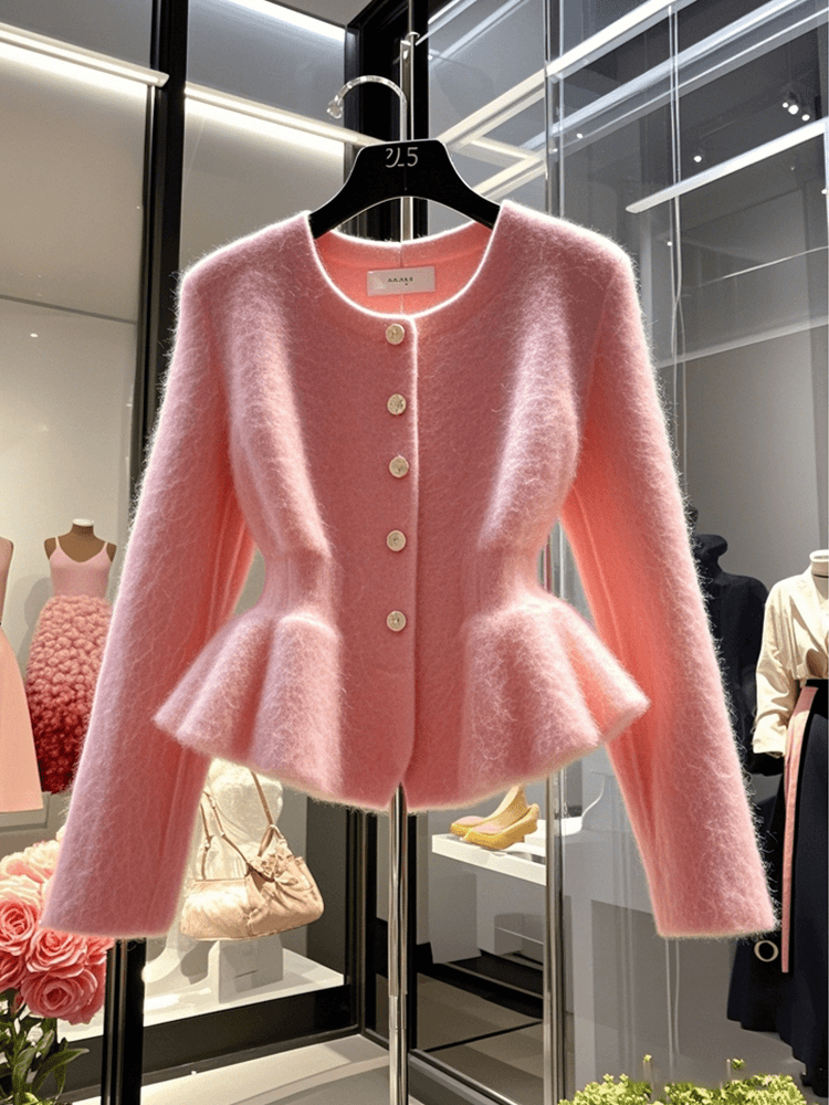 Pink Peplum Knit Cardigan 00352