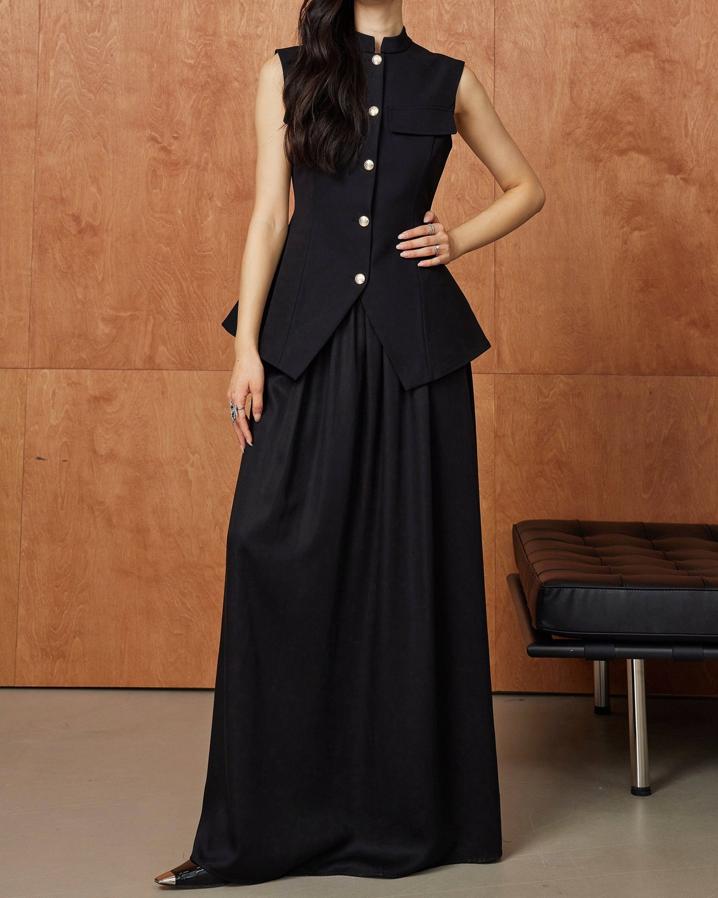 Sleek Black Peplum Vest 00158