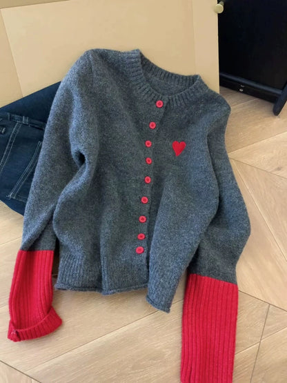 Heart Accent Knit Cardigan 00349