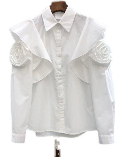 Floral Shoulder Ruffle Blouse 00405