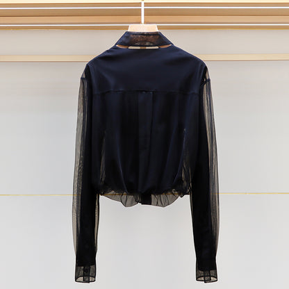 Black Tulle Long Sleeve Shirt 00133