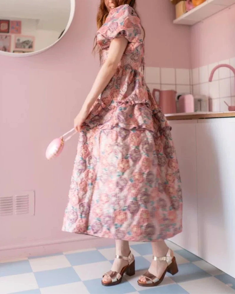 Puff Sleeve Flower Dress 00101