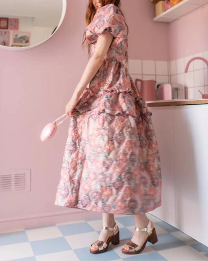 Puff Sleeve Flower Dress 00101
