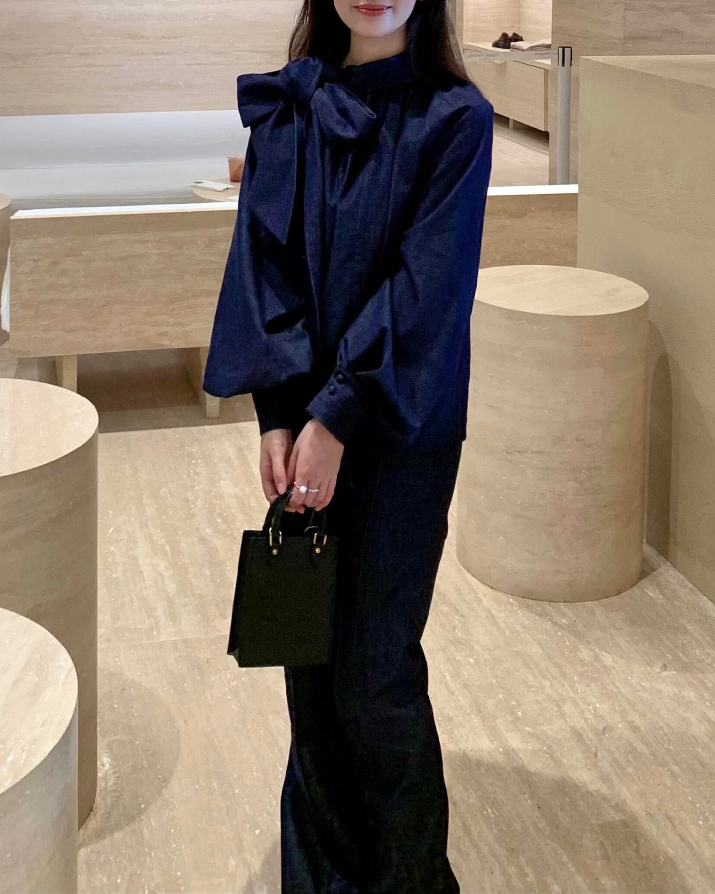 Grand Bow Denim Blouse 00239