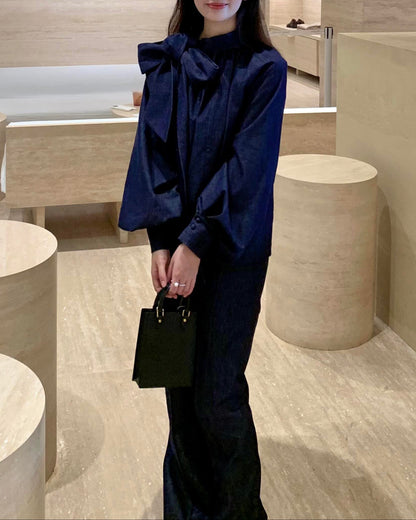 Grand Bow Denim Blouse 00239