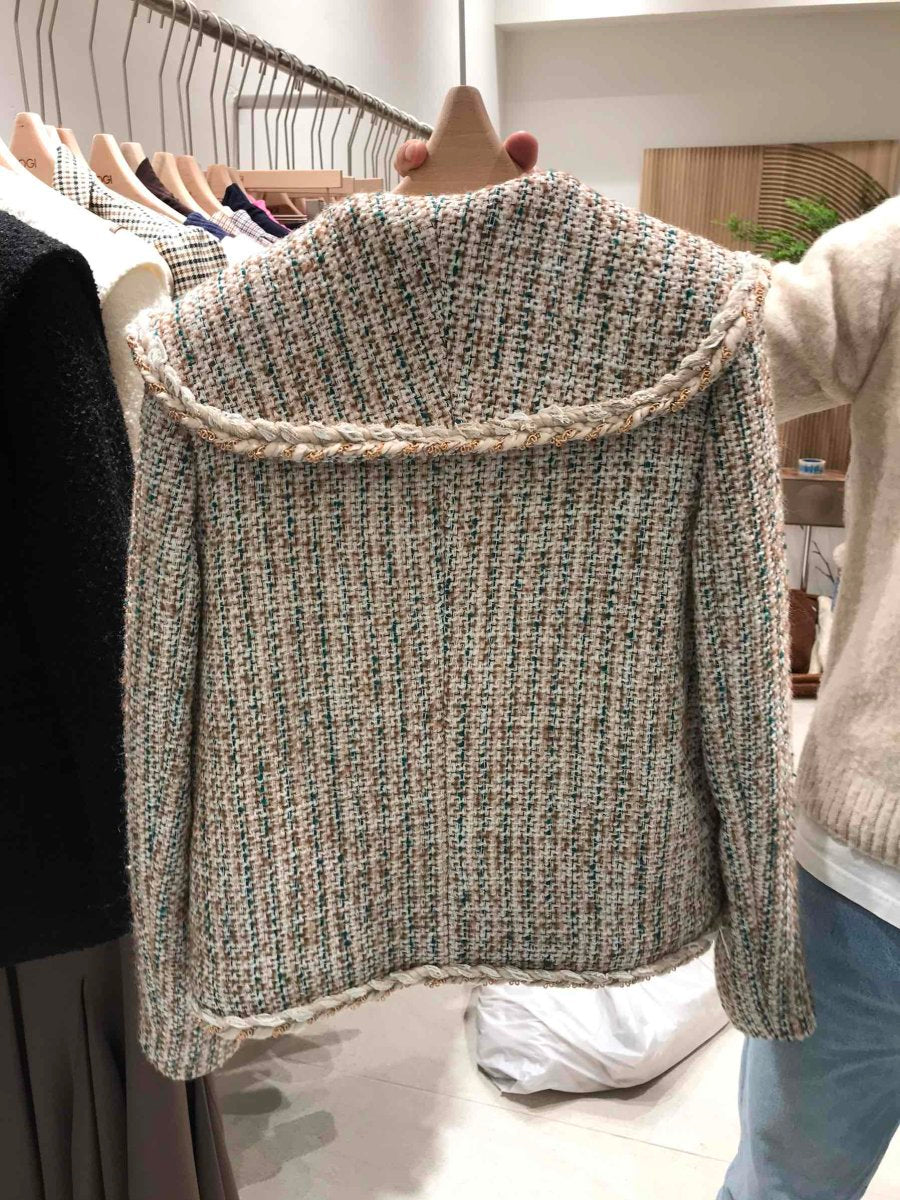 Braided Lapel Pocket Tweed Jacket 00188