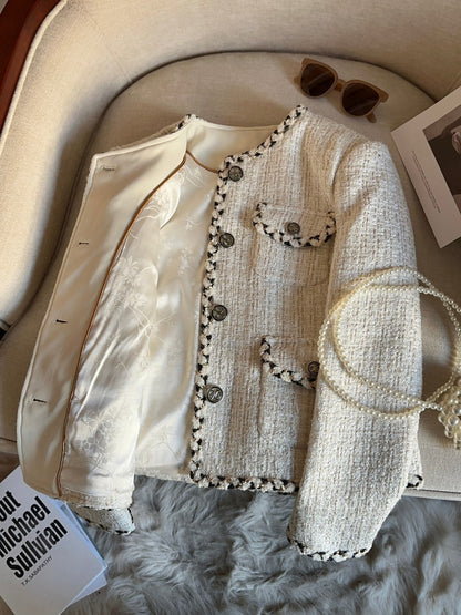 Ivory and Black Braided Trim Tweed Jacket 00150