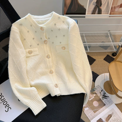 Diamond Knit Cardigan with Heart Button 00347