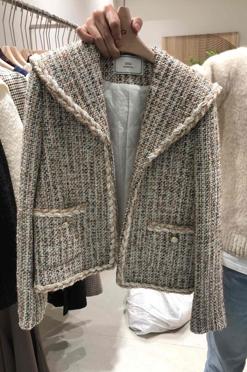 Braided Lapel Pocket Tweed Jacket 00188