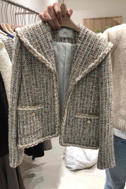 Braided Lapel Pocket Tweed Jacket 00188