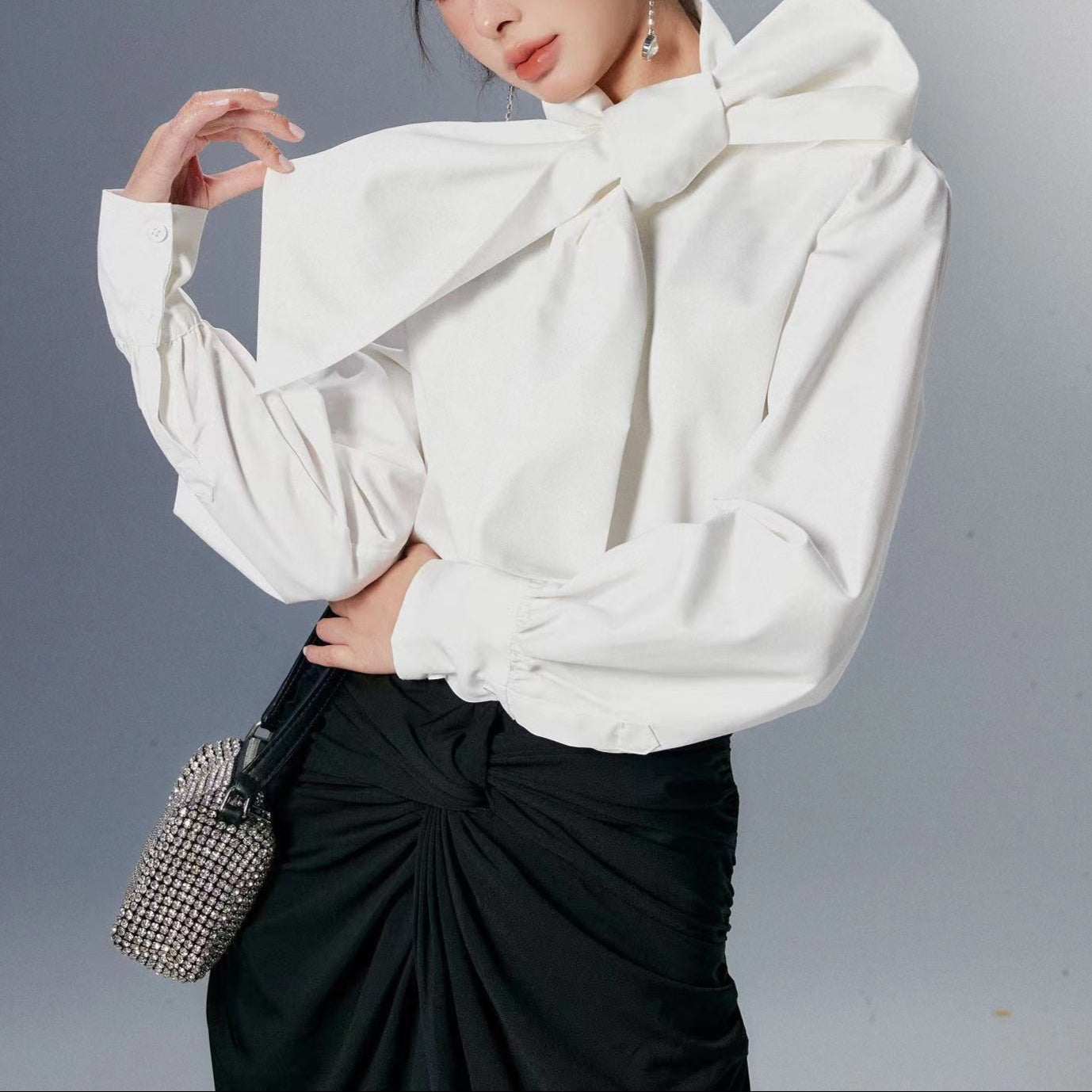 Couture-Inspired Exaggerated Bow Blouse 00160