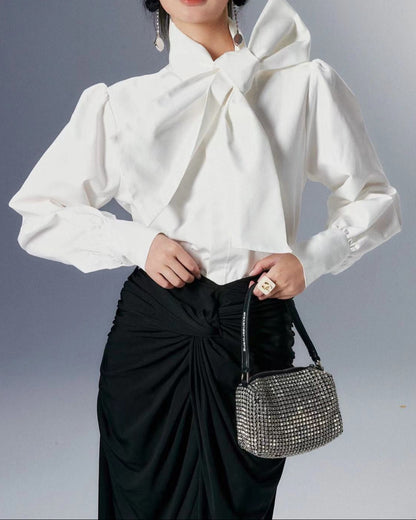 Couture-Inspired Exaggerated Bow Blouse 00160