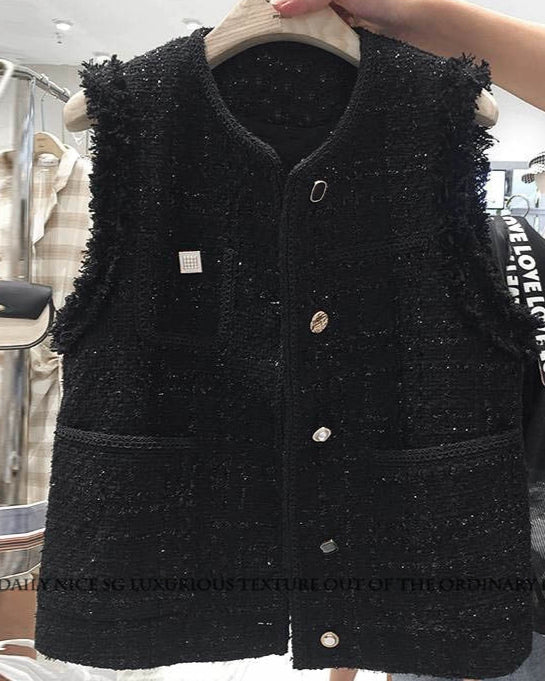 Shiny Tweed Fringe Vest 00304
