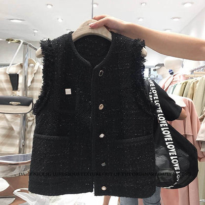 Shiny Tweed Fringe Vest 00304