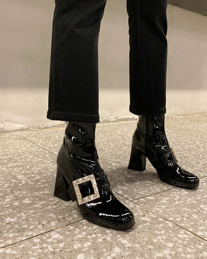 Crystal Buckle Patent Boots 00427