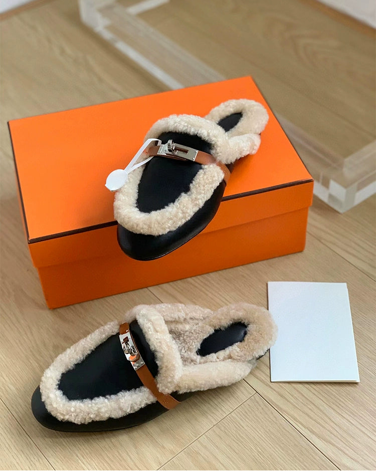Teddy Leather Shearling Mules 00431