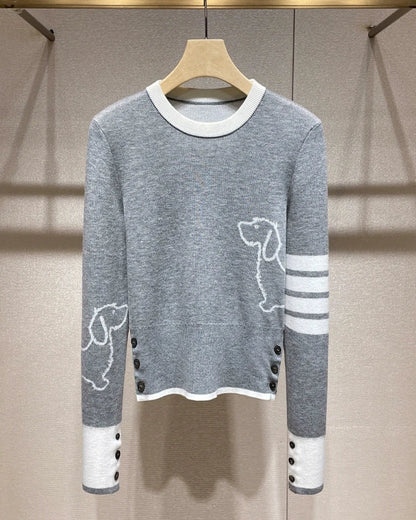Dog Pattern Gray Sweater 00016