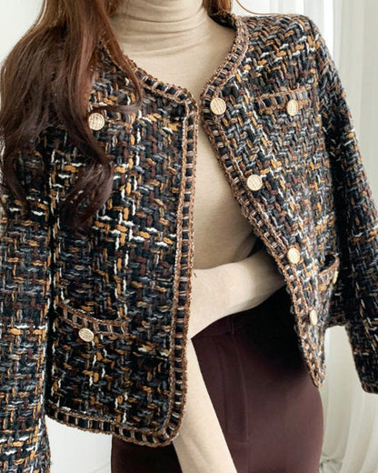 Chocolate and Gold Accented Tweed Jacket 00175