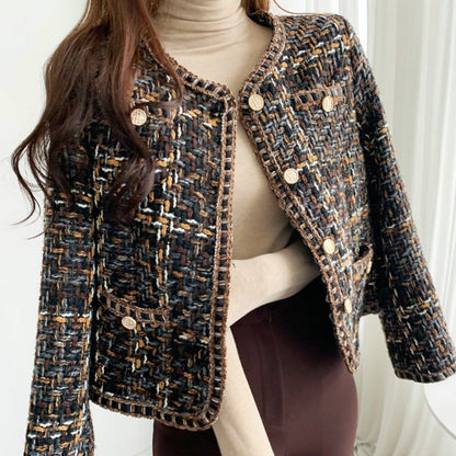 Chocolate and Gold Accented Tweed Jacket 00175