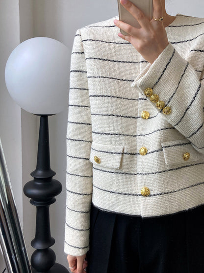 Striped Tweed Jacket with Gold Buttons 00153