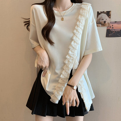 Asymmetrical Ruffle Ribbon Tee 00212