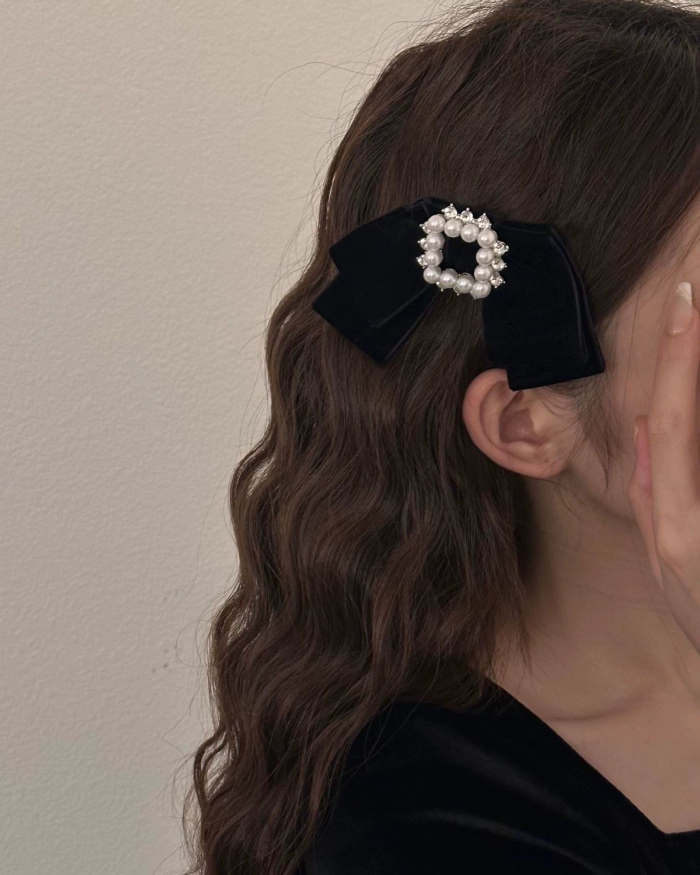 Velvet Pearl Ribbon Hair Clip 00475