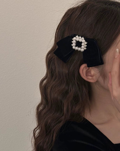 Velvet Pearl Ribbon Hair Clip 00475