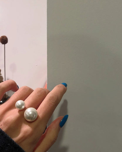 Luxe Double Pearl Open Ring 00515