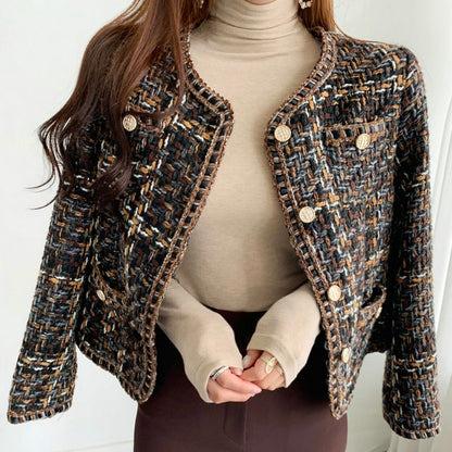 Chocolate and Gold Accented Tweed Jacket 00175