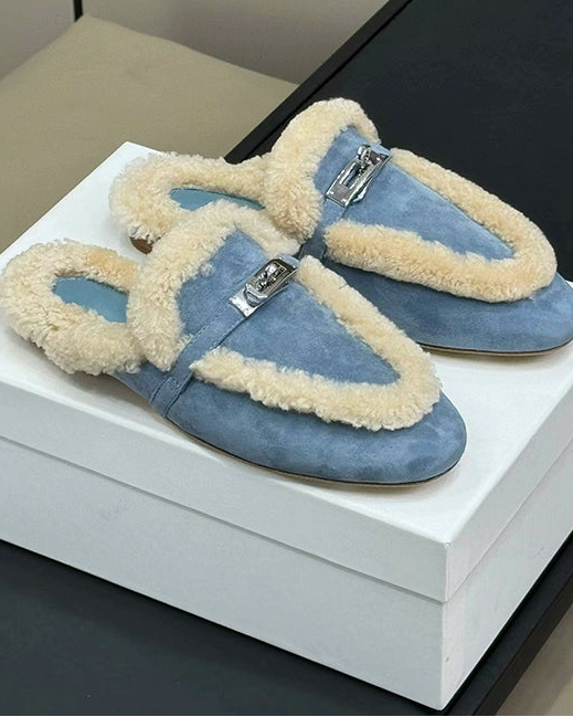 Teddy Leather Shearling Mules - Caramel Trim 00432
